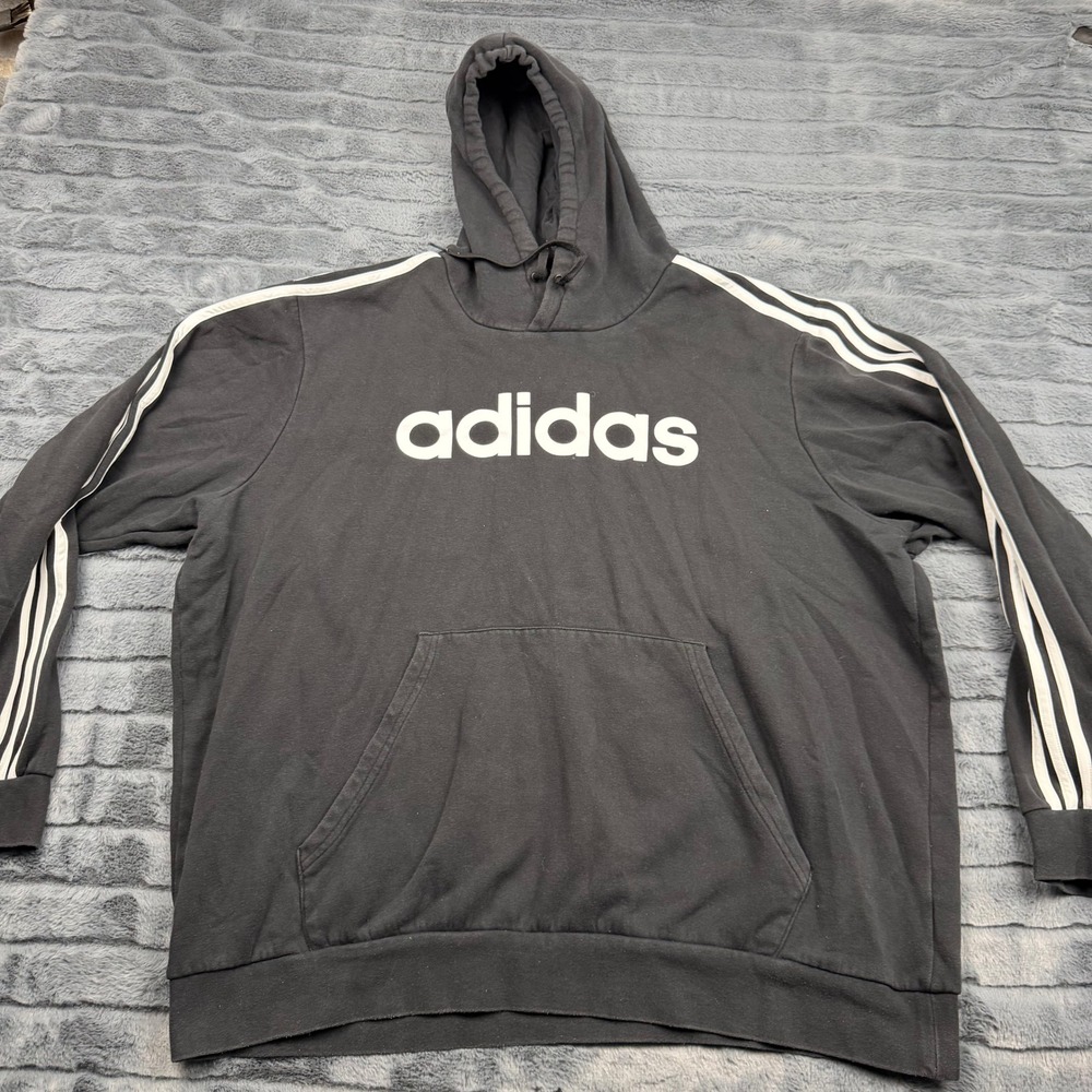 Adidas Mens Essentials 3-Stripes Pullover Hoodie Black White 2XL 11921